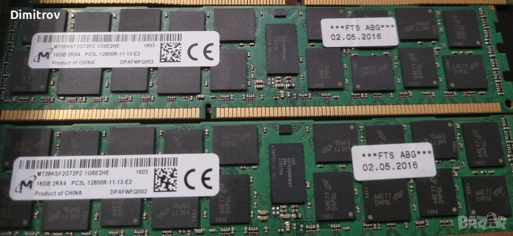 32GB DDR3 (2X16GB) Micron MT36KSF2G72PZ-1G6E1HE RDIMM PC3-12800 ECC, снимка 1