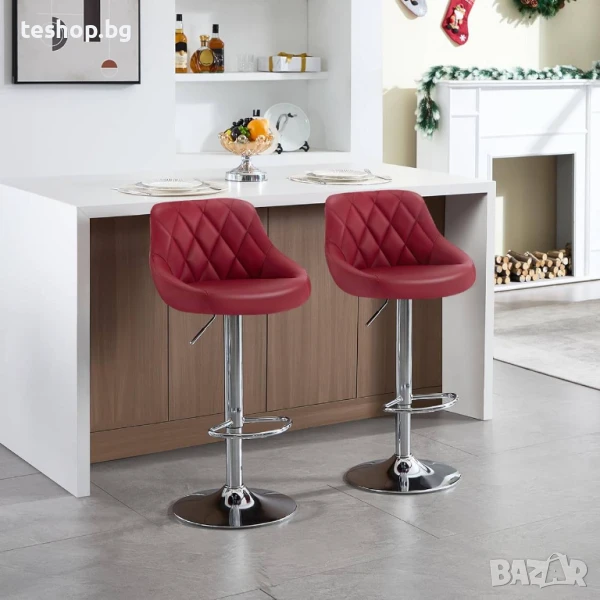 Бар стол WOLTU, въртящ се с регулируема височина, тъмночервен 2 броя комплект, снимка 1