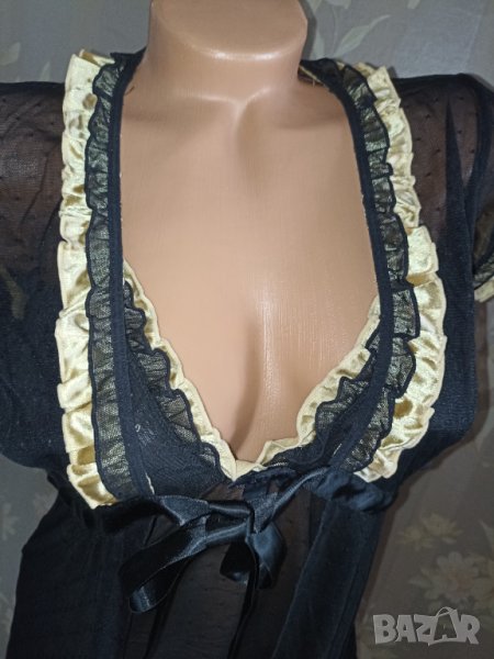 Hunkemoler S, M - Нов разкошен секси комплект нощничка с халат от тюл и златист сатен , снимка 1
