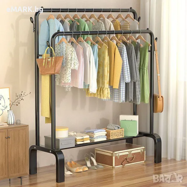 Двойна закачалка за дрехи и рафт за обувки – с две нива на закачане, снимка 1
