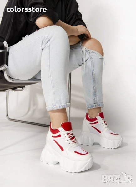 Кецове на платформа - бяло с червено - PA90 , снимка 1
