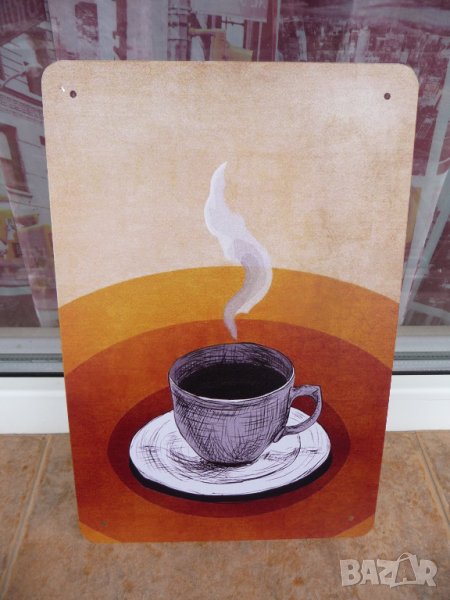 Метална табела кафе порцеланова чашка чинийка ароматно hot , снимка 1