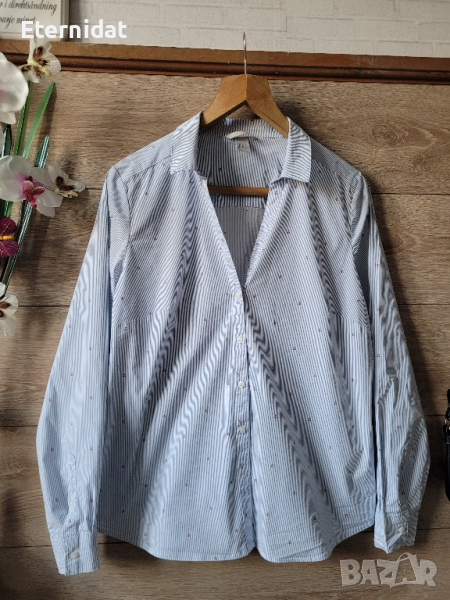 Риза синьо и бяло райе с черешки, снимка 1