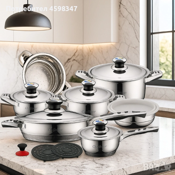 Cheffinger CF-1600S – 16-части комплект, съдове за готвене, снимка 1