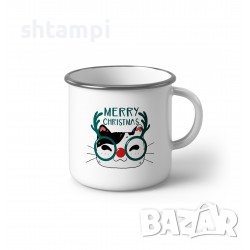Емайлирано Канче С Котка Merry Christmas Метално Канче.подарък,изненада,Повод,, снимка 1