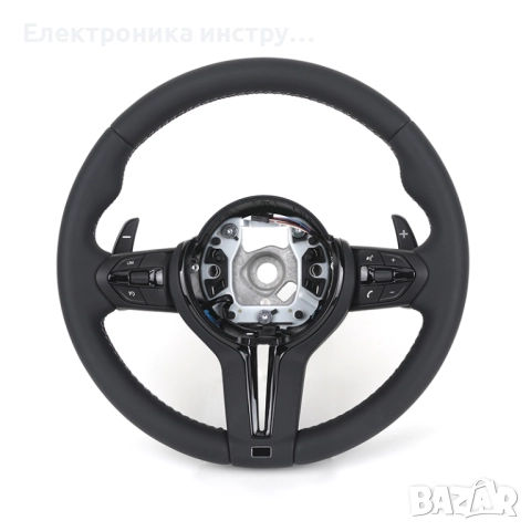 ME07 BMW M Sport кожен мултифункционален волан – черен гланц, с пера – F-серия + airbag
