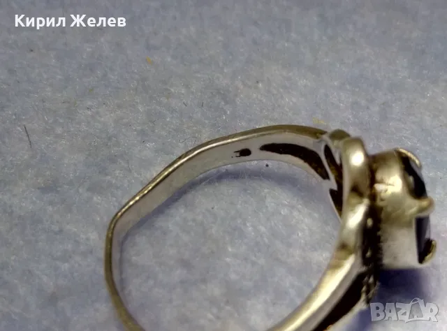 СТАРИНЕН МАРКАЗИТЕН СРЕБЪРЕН ПРЪСТЕН СРЕБРО 925 АВТОРСКИ с 2 ЩЕМПЕЛА и РЯДЪК ТЪМЕН АМЕТИСТ 48267, снимка 5 - Антикварни и старинни предмети - 50354750