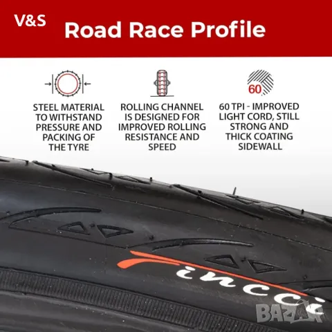 Гуми за състезателни велосипеди Fincci 700x25c - Чифт гуми Slick 25-622 с 3 мм найлонова защита, 60 , снимка 5 - Части за велосипеди - 49242570