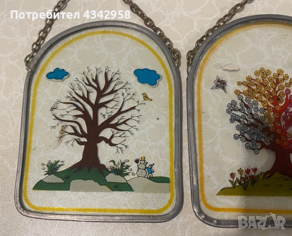 Винтидж.Стъклопис. « Сезони». Германия, снимка 2 - Антикварни и старинни предмети - 52179261