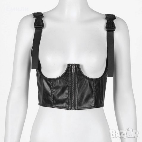 Кожен харнес корсет колан с цип, катарами и презрамки р-р S, снимка 3 - Корсети, бюстиета, топове - 43401018