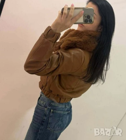 кожено байкър яке с косъм , снимка 3 - Якета - 50879327