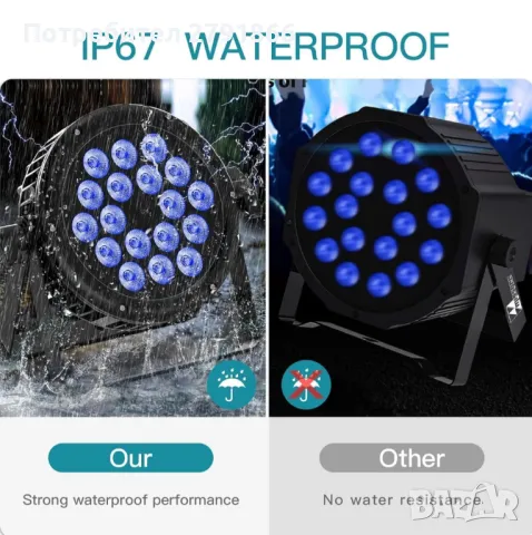 DMX 18 x18W Водоустойчиви DJ LED Par светлини RGBW IP67 Сценични светлини LED диско осветление, снимка 9 - Аудиосистеми - 47575140
