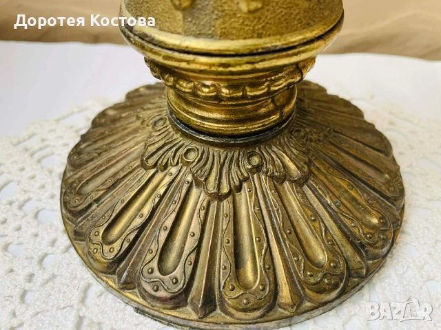 Красива голяма месингова лампа от Англия, снимка 12 - Антикварни и старинни предмети - 53398702