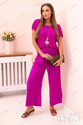 Дамски вискозен комплект от две части, плисирана блуза + панталон, 13цвята , снимка 2 - Комплекти - 50322715