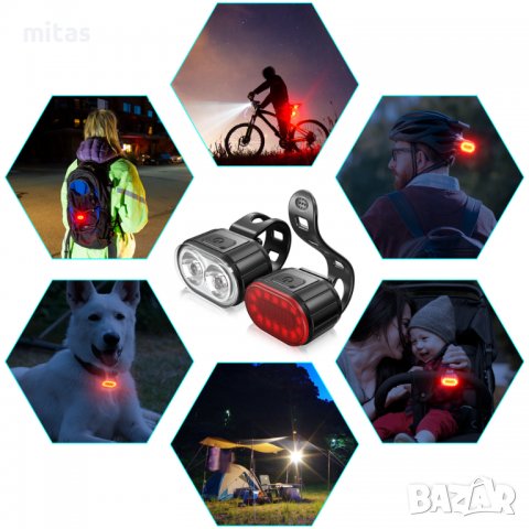 Комплект акумулаторни, водоустойчиви светлини за велосипед USB 078, снимка 10 - Аксесоари за велосипеди - 39621501