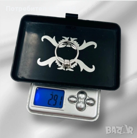 Пръстен от бяло злато и естествен диамант 14к, снимка 7 - Пръстени - 53266043