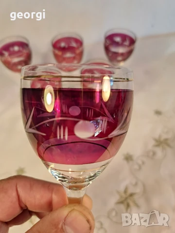 ретро цветни чаши за ракия фасетирани със златен кант , снимка 3 - Чаши - 50693525