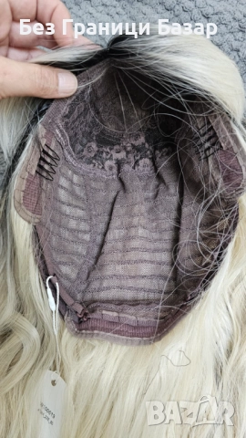 Нова омбре синтетична Дълга руса вълнообразна перука тъмни корени 66см, снимка 3 - Аксесоари за коса - 51584402