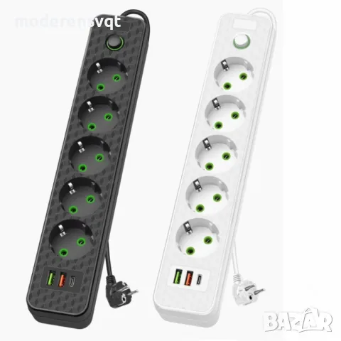 Функционален разклонител с 5 гнезда 2хUSB 1хType-C за захранване, снимка 3 - Други - 48396442