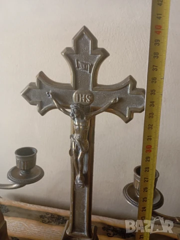 Комплект разпятие,кръст със свещници, снимка 3 - Други ценни предмети - 51230611