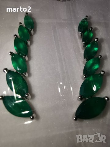 Елегантни Сребърни Обеци 925 с Натурален зелен Ахат (Agate):, снимка 7 - Обеци - 38165601