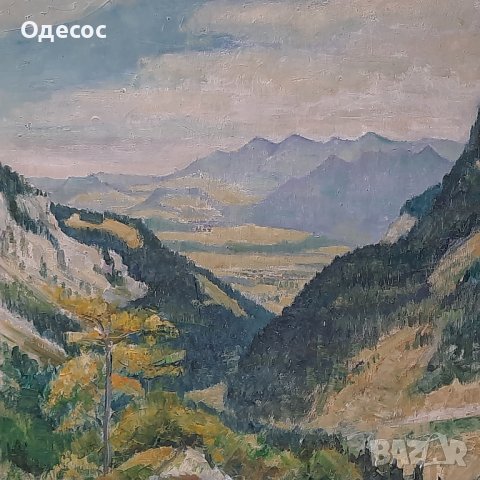 Стар Алпийски пейзаж на худ. Eugen Nell от 1951 г., снимка 10 - Антикварни и старинни предмети - 44003465