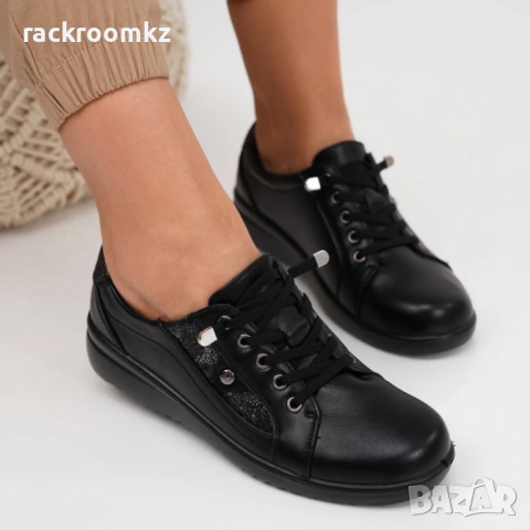 Eжедневни дамски обувки с равна подметка и ластични връзки А2357-1 black