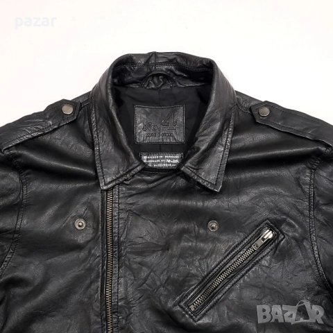 JACK & JONES Мъжко Кожено Яке Рокерско Мото Рокерия Метал Естествена Кожа L, снимка 5 - Якета - 52967809