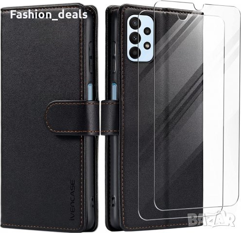 Нов черен флип калъф/кейс за Samsung Galaxy A23 с 2 протектора Самсунг