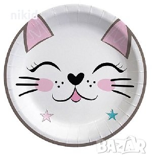 Miss Cat Kitten Коте 8 бр големи парти чинии чинийки картонени