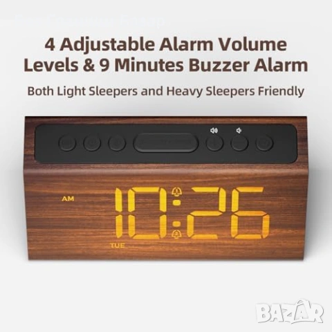 Нов Будилник с две аларми, USB зареждане и регулиране на звук за дом стая, снимка 2 - Друга електроника - 53156560