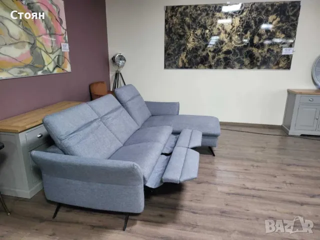 Сив ъглов диван от плат "HUKLA Interliving" с ел. релакс механизъм, снимка 10 - Дивани и мека мебел - 48307281