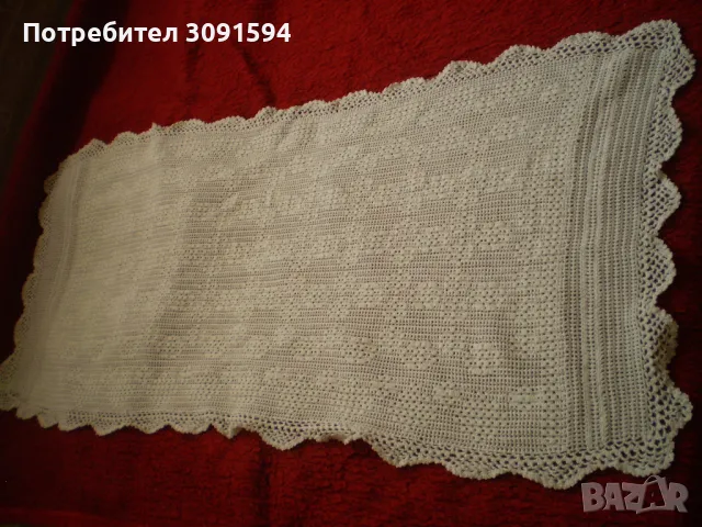 Винтидж бяла ръчно плетена продълговата покривка за маса, снимка 4 - Други ценни предмети - 49577983