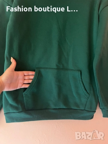 Зелен дамски суитшърт с качулка и голям джоб отпред посредата L размер 💚💚💚, снимка 2 - Суичъри - 52278494