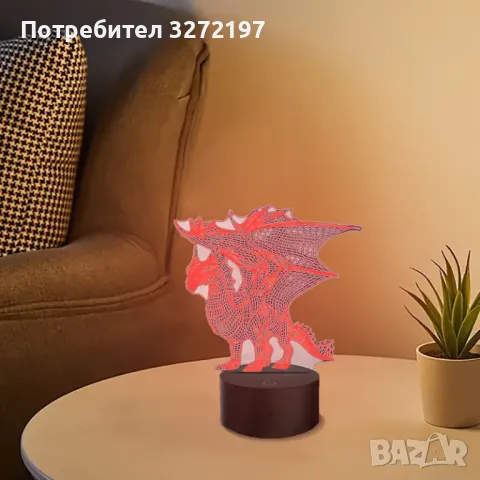 Холограмна 3D LED лампа Дракон-дистанционно управление 16 цвята+други режими на управление, снимка 8 - Настолни лампи - 49483289