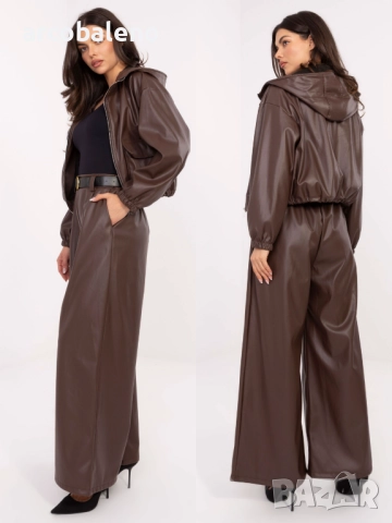 Дамски кожени панталони с плисета и колан, 5цвята , снимка 4 - Панталони - 52160814