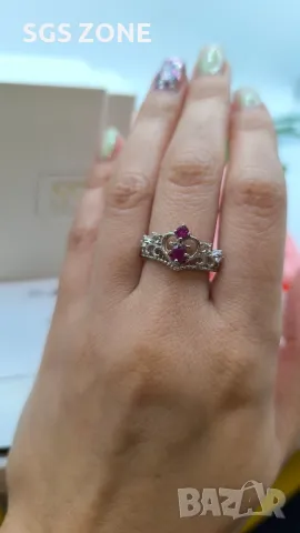 Сребърен Пръстен Корона с Рубин/Сапфир/Изумруд, снимка 5 - Пръстени - 49889313