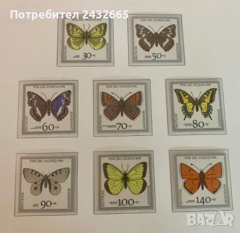 2552. Германия 1991 = “ Фауна. Пеперуди. Птици.” , **, MNH, снимка 3 - Филателия - 50172246