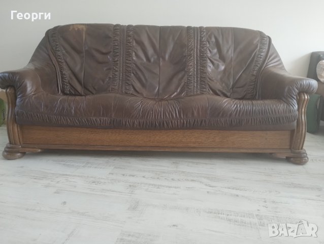Масивен кожен диван, снимка 1 - Дивани и мека мебел - 43487740