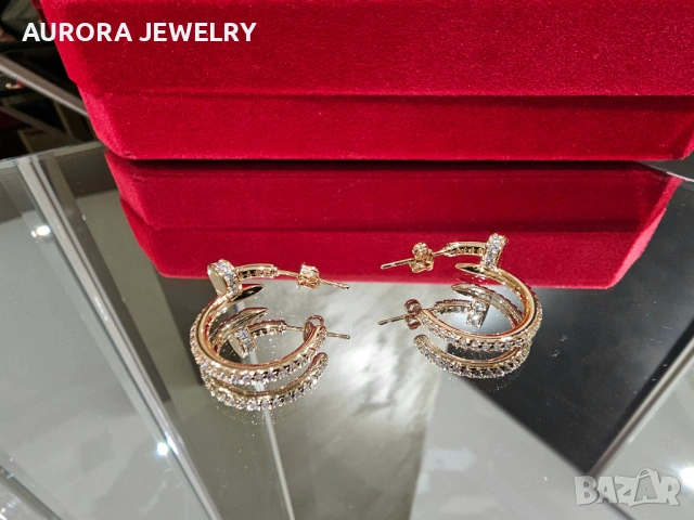 CARTIER Nail Juste un Clou Hoop Rose Gold Diamonds Дамски Обеци Пирон, снимка 5 - Обеци - 53238084