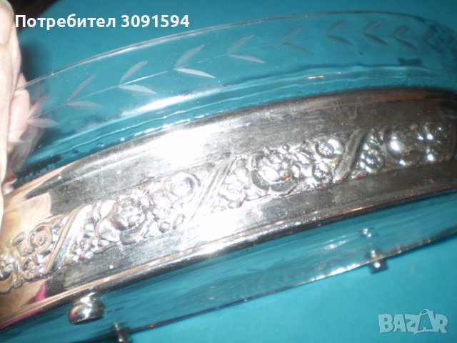 Винтидж елипсовидна  фруктиера метал с оригинално стъкло, снимка 3 - Други ценни предмети - 38848266