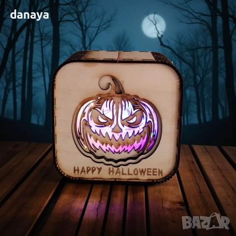 6100 Страшна светеща тиква за Хелоуин дървена декорация с LED светлини, снимка 2 - Декорация за дома - 51864489