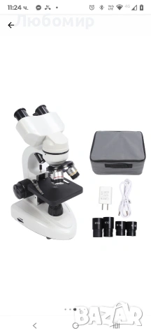 Бинокулярен микроскоп, Mmgoqqt, Метален, 40X-5000X, 3 обектива, LED осветление, Бял, снимка 5 - Медицинска апаратура - 53094367