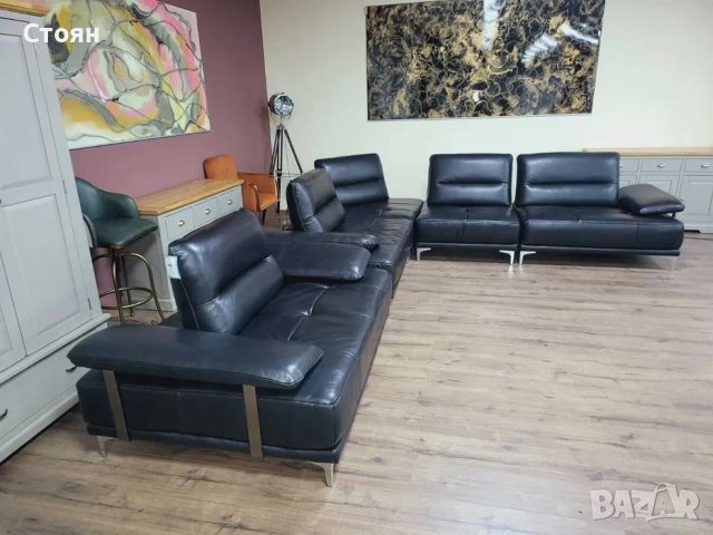 Черен кожен ъглов диван и фотьойл Artemis с електрически облегалки, снимка 12 - Дивани и мека мебел - 43552710