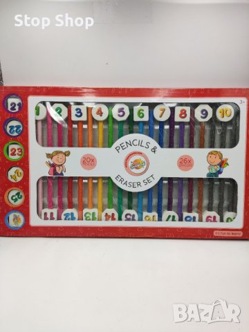 Сет цветни моливи и гумички 46 броя , снимка 1 - Рисуване и оцветяване - 44032797