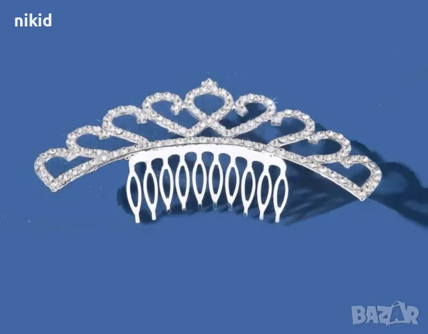 Коронка тиара Сърца метална сребриста корона забождане в коса прическа сватба детска дамска, снимка 6 - Аксесоари за коса - 31268938