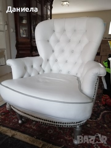 Бяло кресло естествена кожа, снимка 2 - Дивани и мека мебел - 40316518