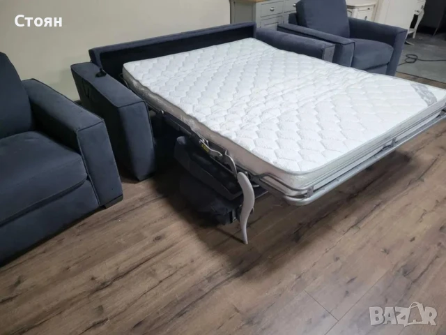 Сив комплект от плат набук диван тройка с функция сън и два фотьойла, снимка 6 - Дивани и мека мебел - 50886856