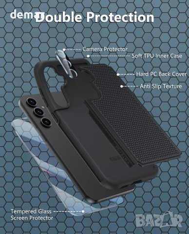 FNTCASE Двуслоен противоударен калъф  за Samsung Galaxy S23 FE, черен, снимка 5 - Калъфи, кейсове - 43573721
