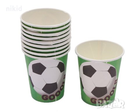 Футбол футболни топка Goool зелени 10 бр картонени чаши парти рожден ден, снимка 1 - Чаши - 27708958